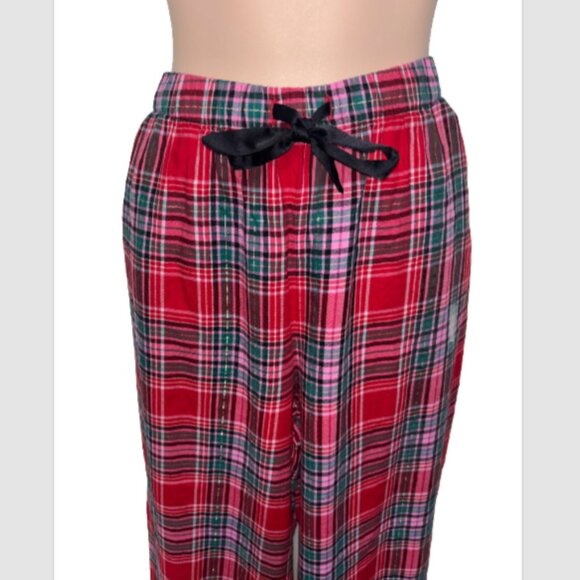 Victoria's Secret Red Pink Green Plaid Gold Thread Pajama SET Size M Lounge EUC - Picture 9 of 10